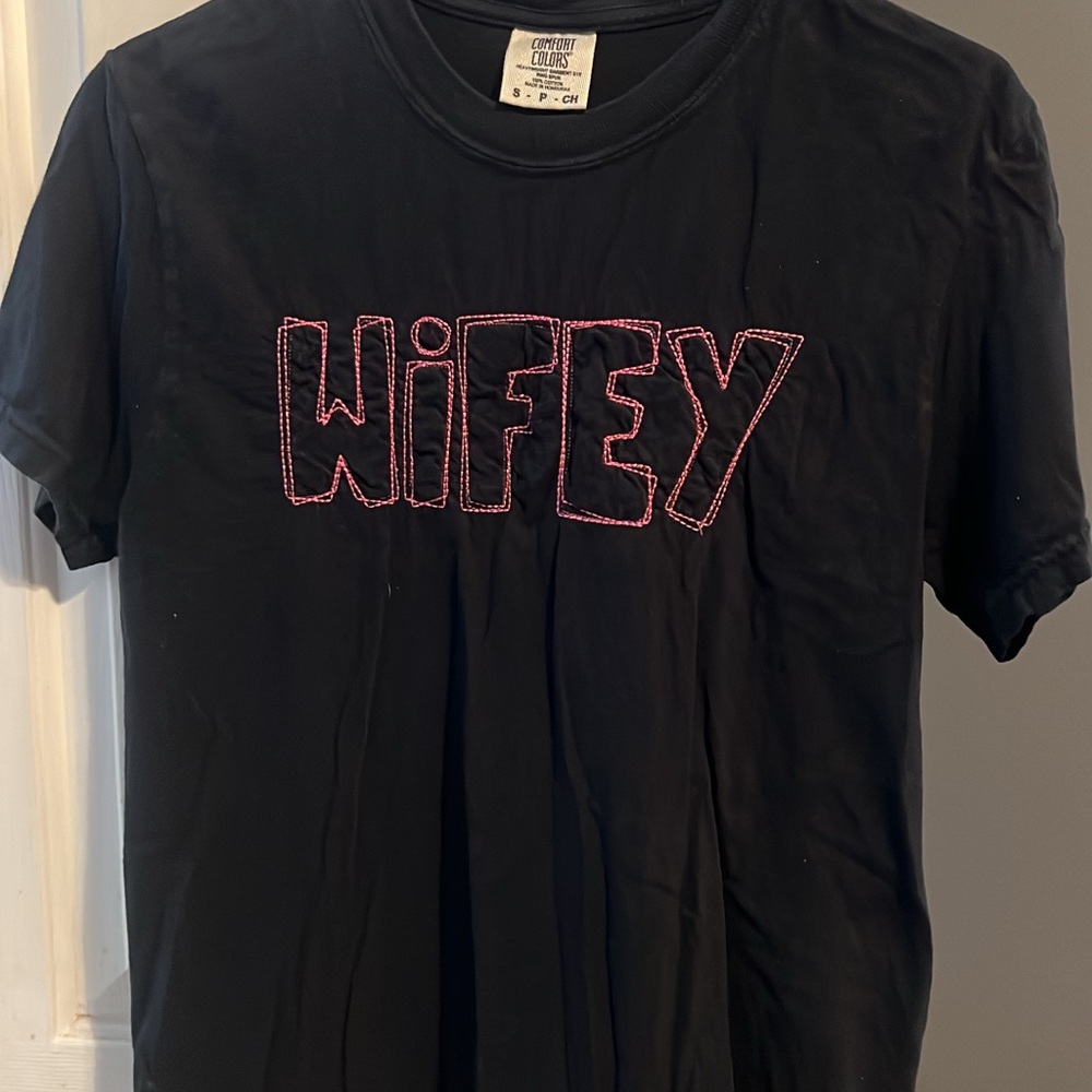 Comfort Colors Black Tee with Pink 'Wifey' Embroidery